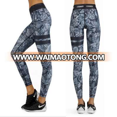 Women fashion yoga pants printed stitching tight long yoga pants fitness sports pants