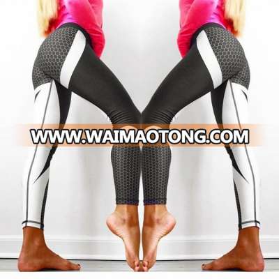 Hot sell hit color honeycomb digital printing nine points sport trousers yoga pants