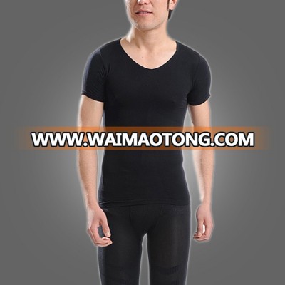 Rhinestone High quality V Neck Men's Taping Inner short Sleeve Slimming Shaper tshirt